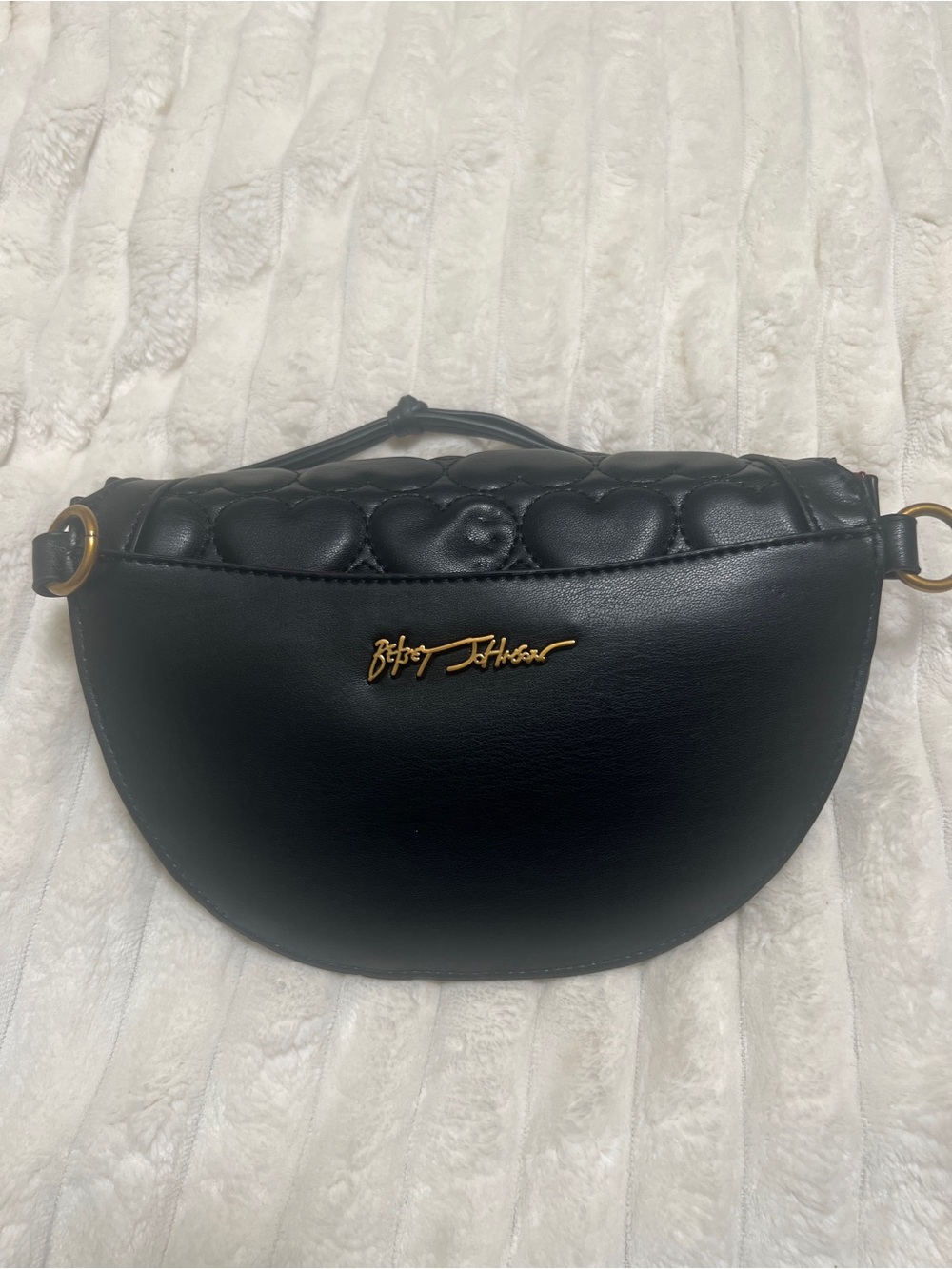 Betsey Johnson Black Quilted Heart Belt Bag with Studded Trim - Picture 7 of 8